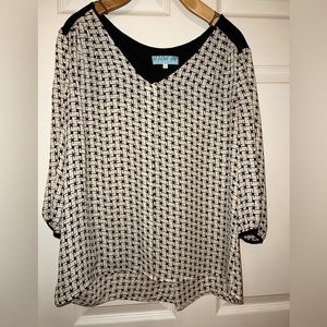 Cream and black basket weave / geo print top
